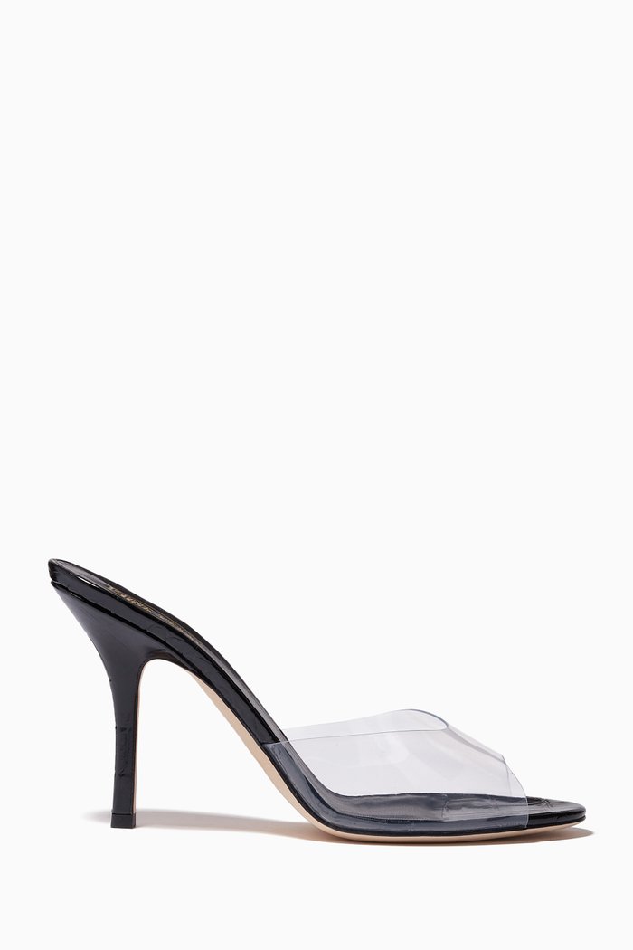 Penelope Mules in PVC & Croc-embossed Leather, Black