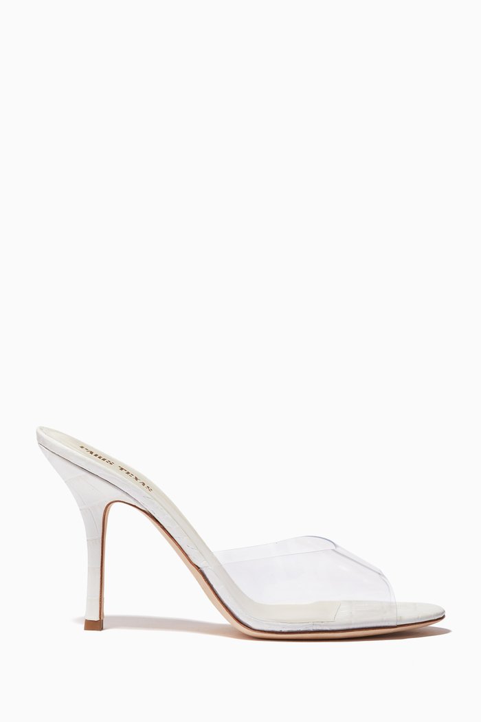 

Penelope Mules in PVC & Croc-embossed Leather, Neutral