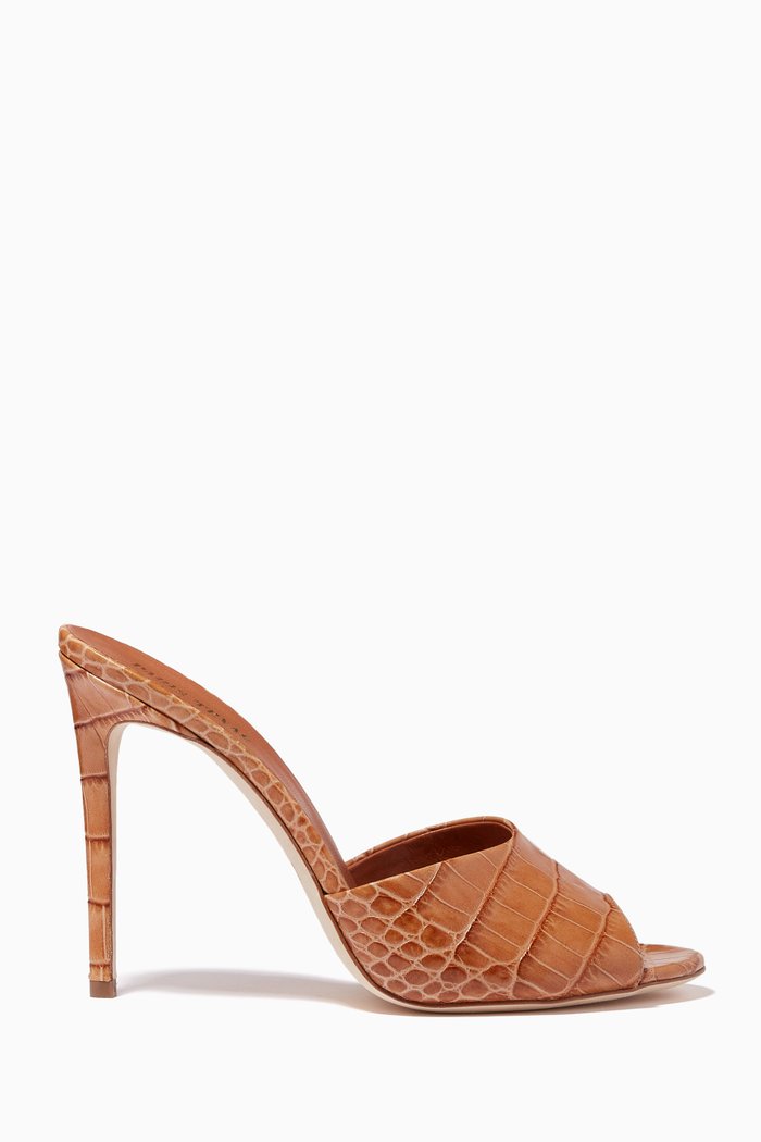 

Mules in Croc-Embossed Leather, Brown