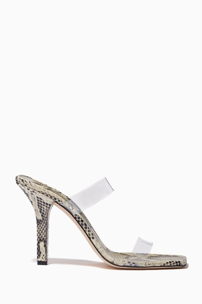 

Bella Mules in PVC & Python Print Leather, Grey