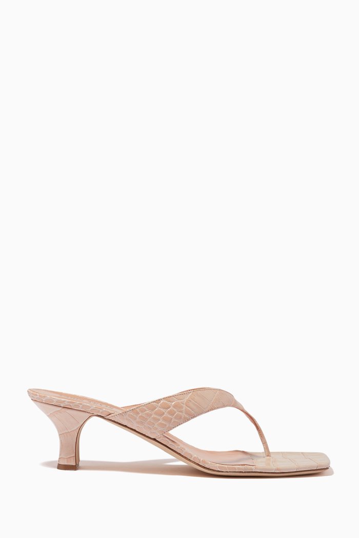 

Portofino Mules in Croc-Embossed Leather, Neutral