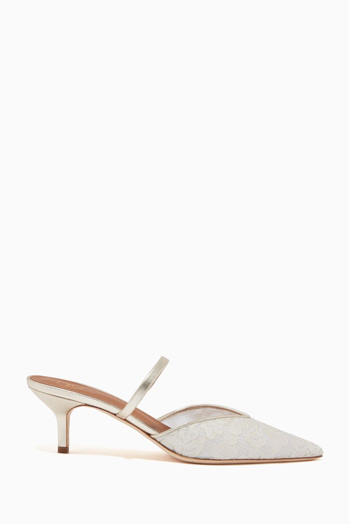 

Marla 45 Mules in Metallic Leather & Lace, Gold