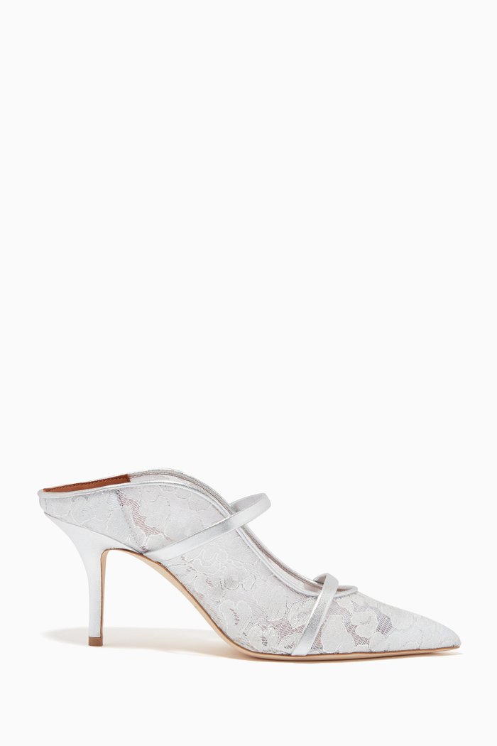 

Maureen 70 Pumps in Metallic Leather & Lace, Silver