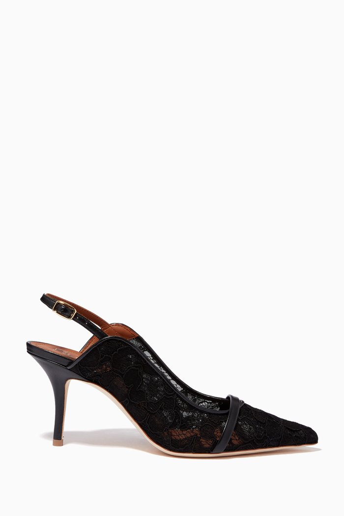 

Marion 85 Pumps in Metallic Leather & Lace, Black