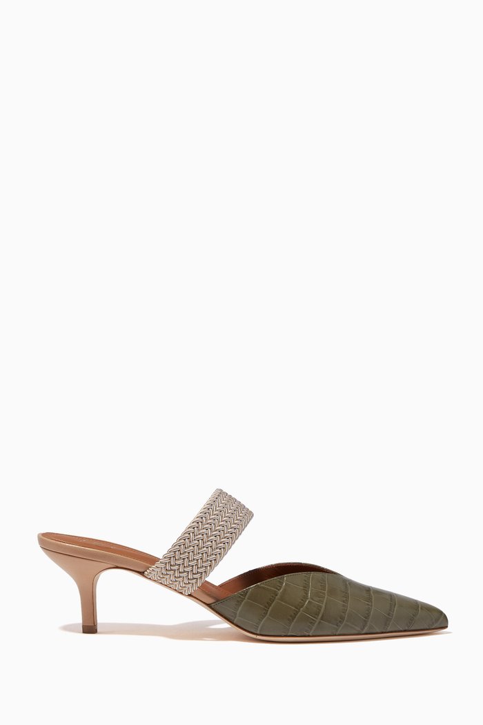 

Maisie 45 Mules in Croc-Embossed Leather, Green