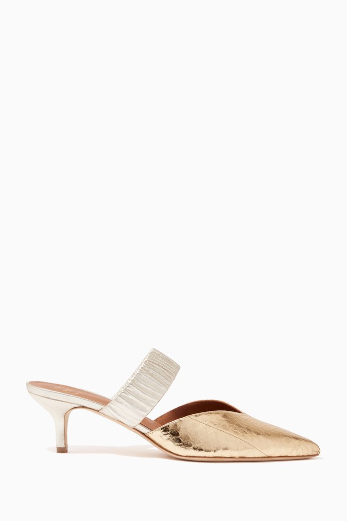 Matilda 45 Mules in Elaphé Leather, Gold