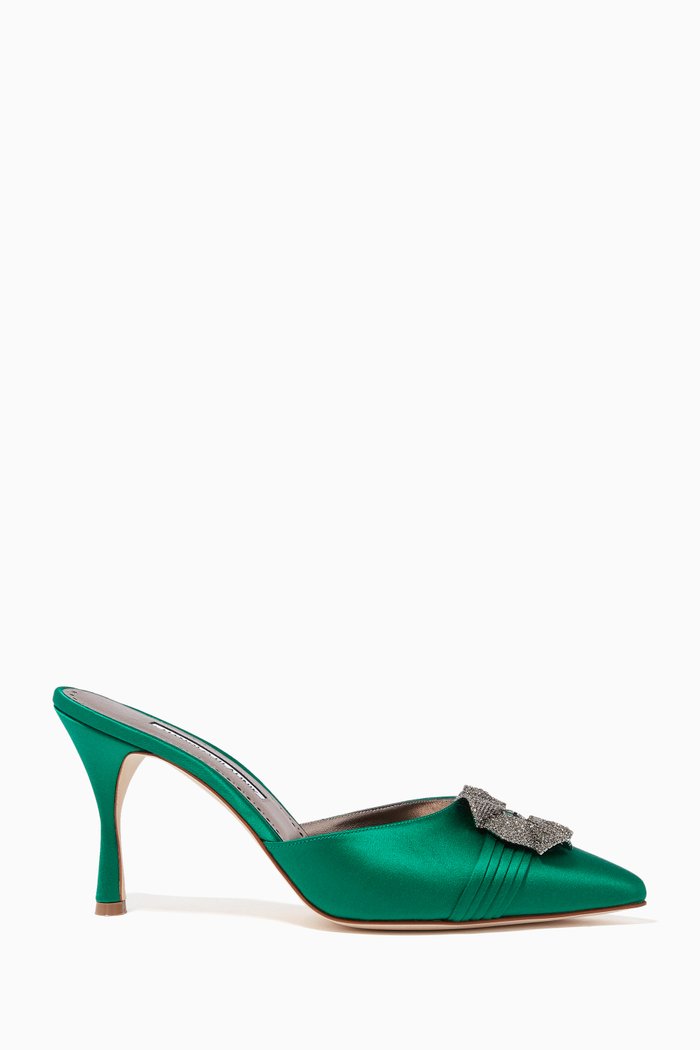 Salvora 90 Mules in Satin, Green