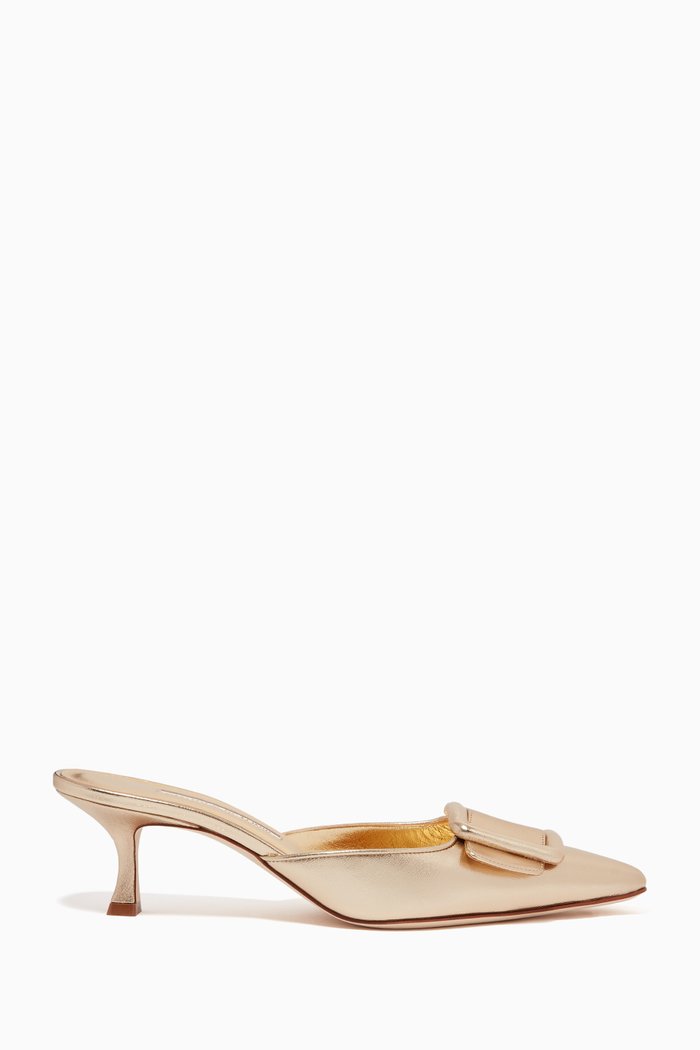 

Maysale 50 Mules in Laminated Nappa, Gold
