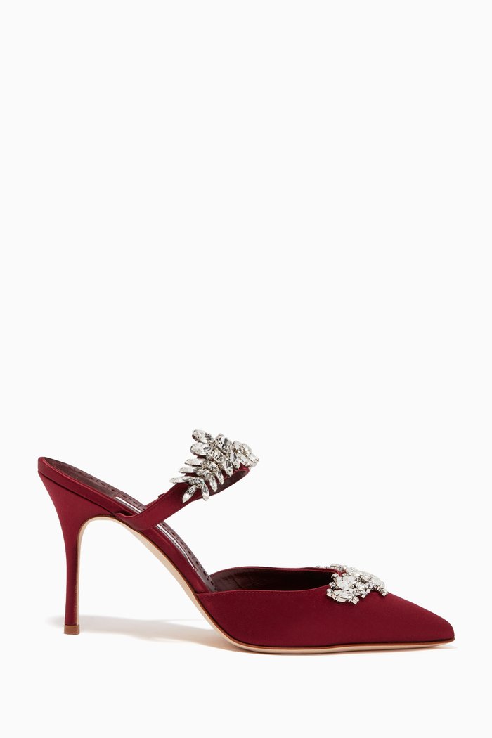 Lurum 90 Mules in Satin, Burgundy