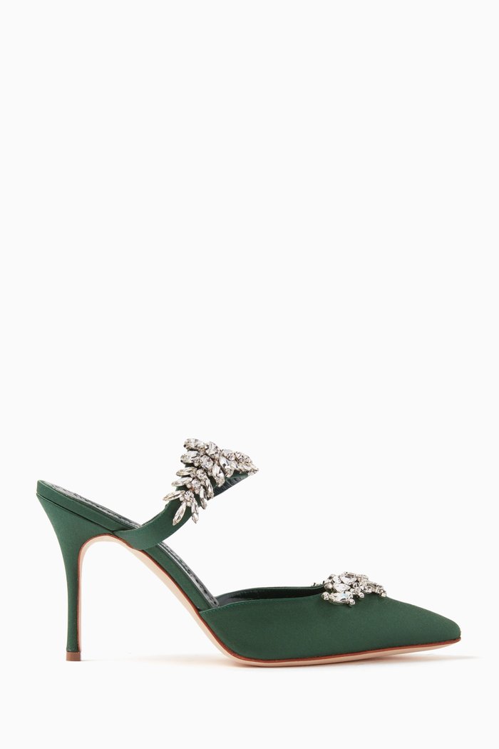 

Lurum 90 Mules in Satin, Green