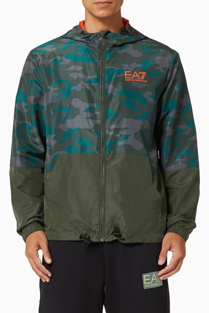 

EA7 Camo Hooded Bomber Jacket, Green