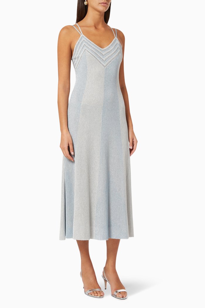 

Colour Block Knit Lurex Dress, Blue