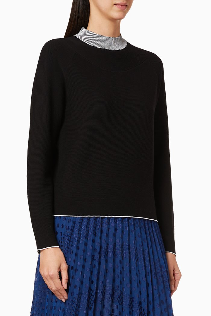 Contrast Collar Knit Sweater, Black