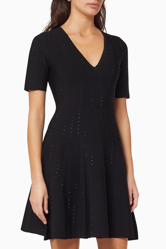 

Rhinestone Embellished Flared Dress, Black