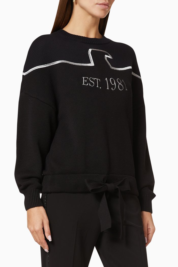 

EA Eagle Embroidered Knit Sweater, Black