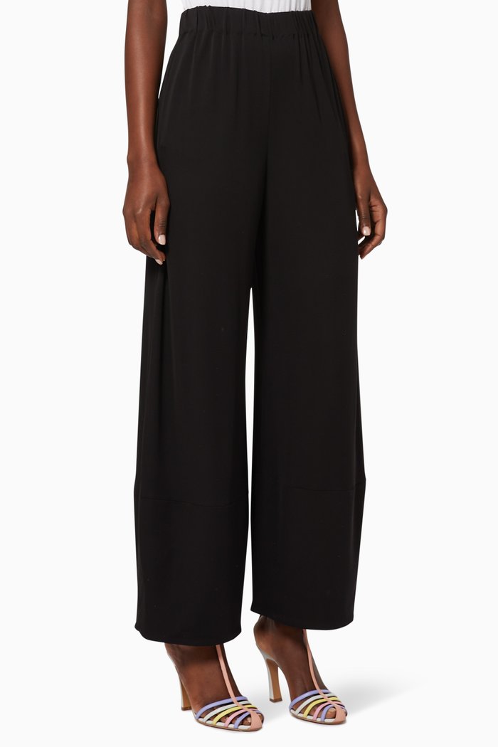 

Wide-Leg Crepe Trousers, Black