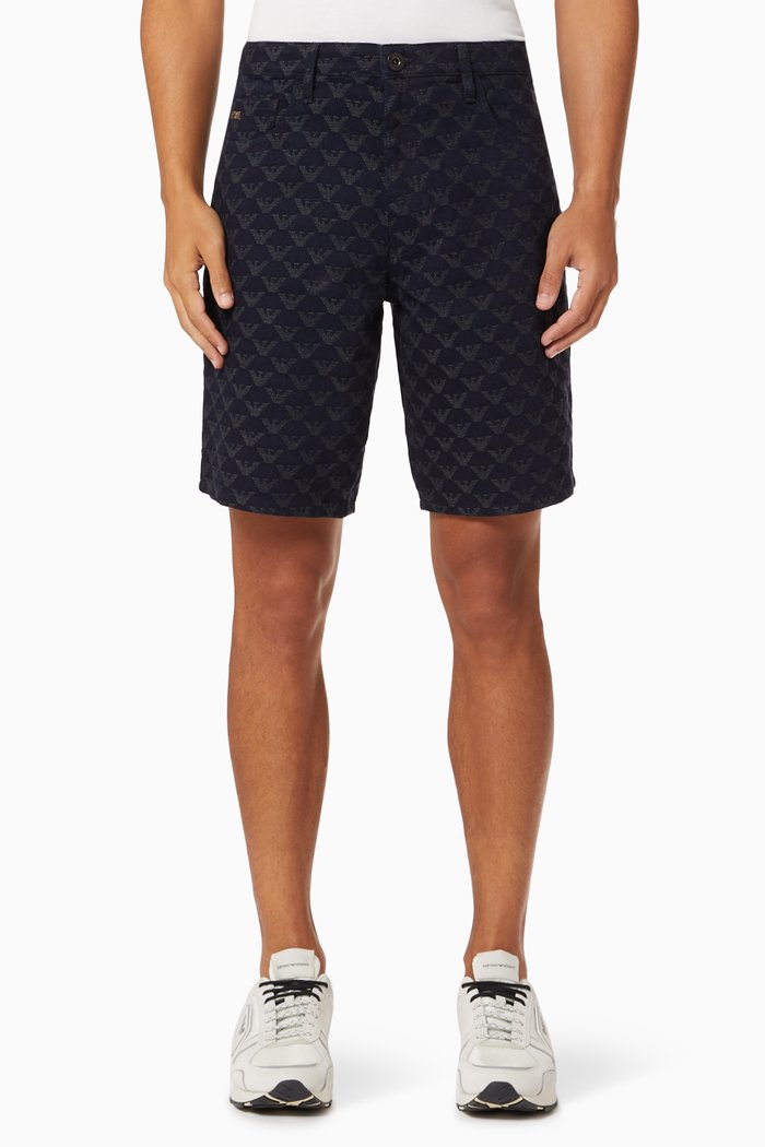 

EA Eagle Monogram Denim Shorts, Blue