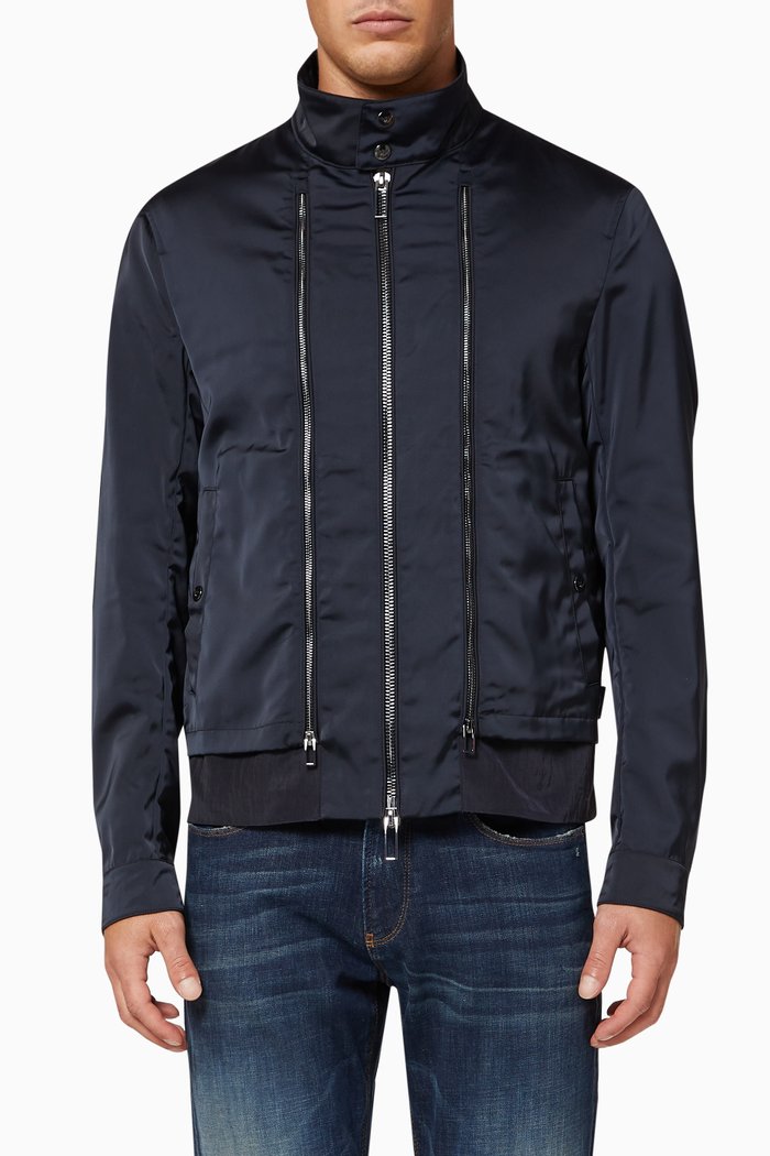 

Multi Zip Satin Bomber Jacket, Blue
