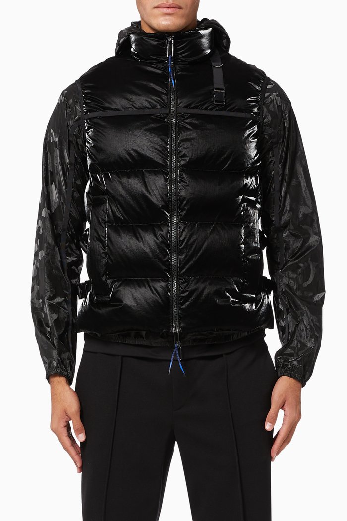 

Hooded Nylon Puffer Gilet & Windbreaker, Black
