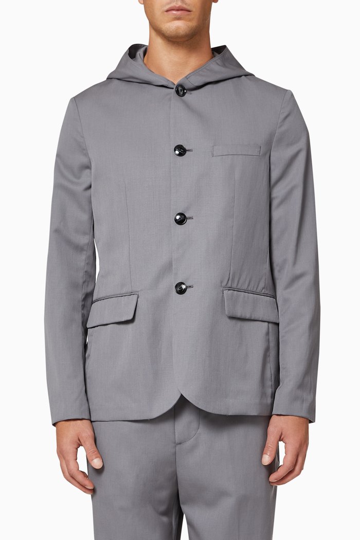 

Hooded Twill Blazer Jacker, Grey