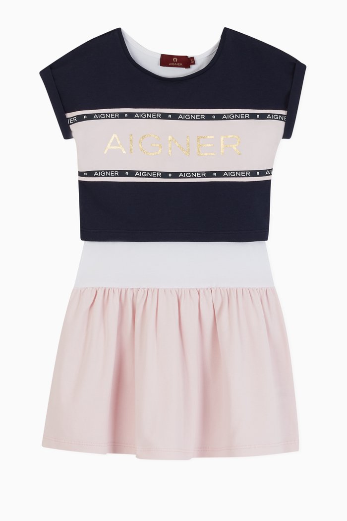 

Logo 2-in-1 Cotton Jersey Poplin Dress, Pink