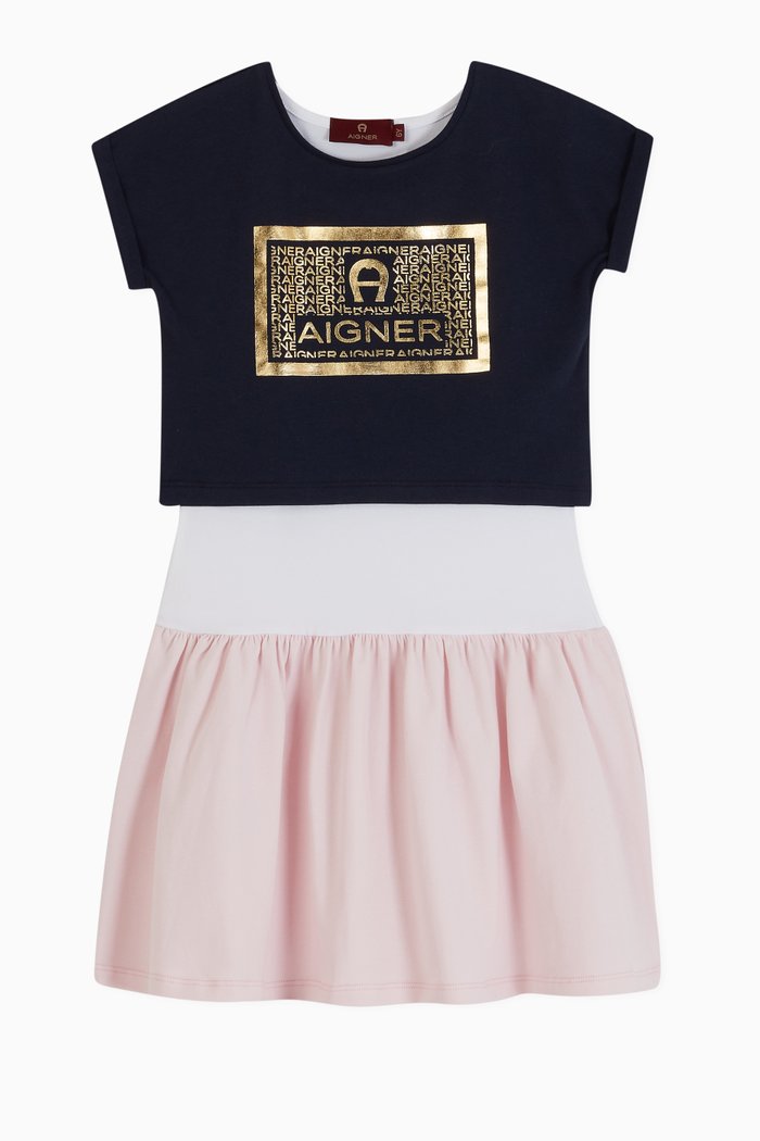 

Logo 2-in-1 Cotton Jersey Poplin Dress, Pink
