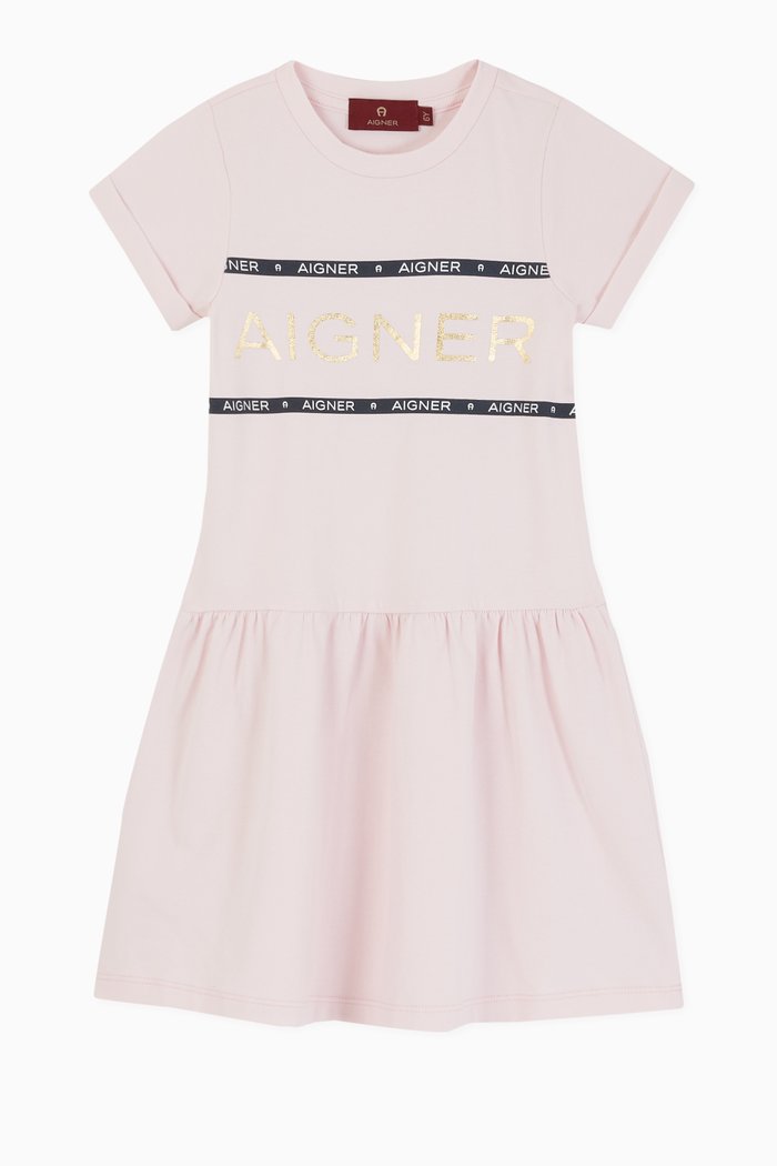 

Logo Stripe Cotton Jersey Dress, Pink