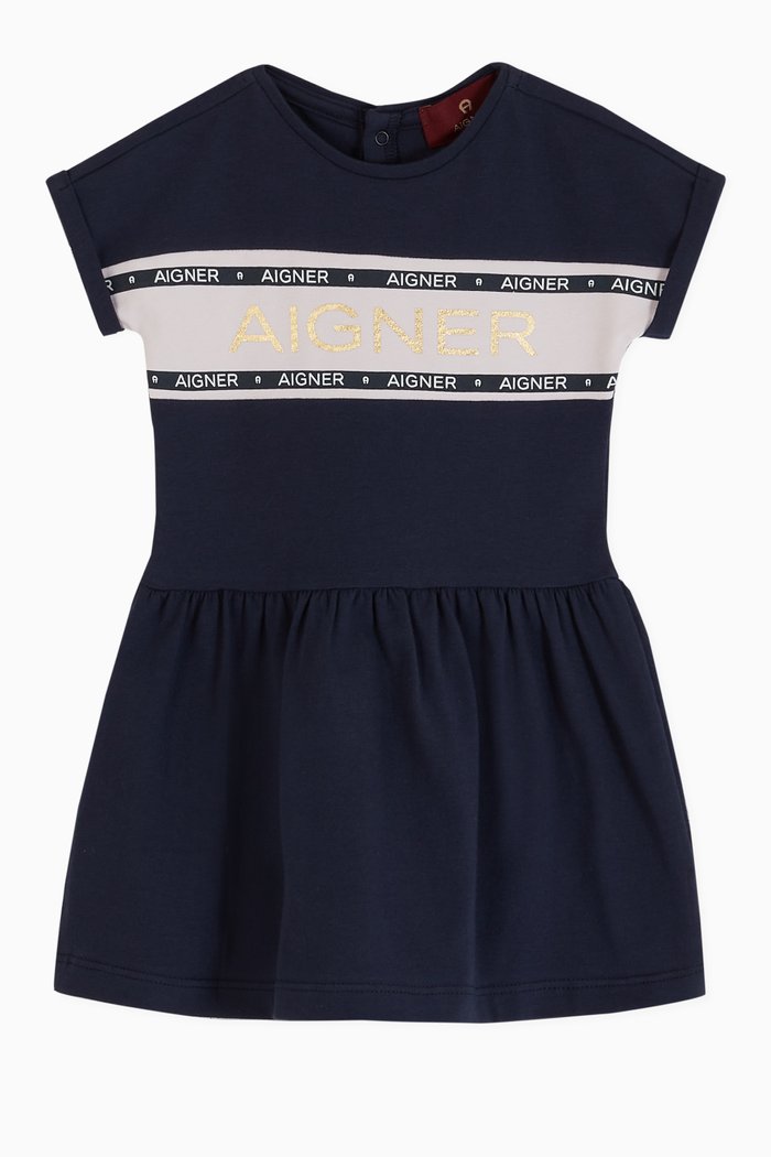 

Logo Stripe Cotton Jersey Dress, Blue