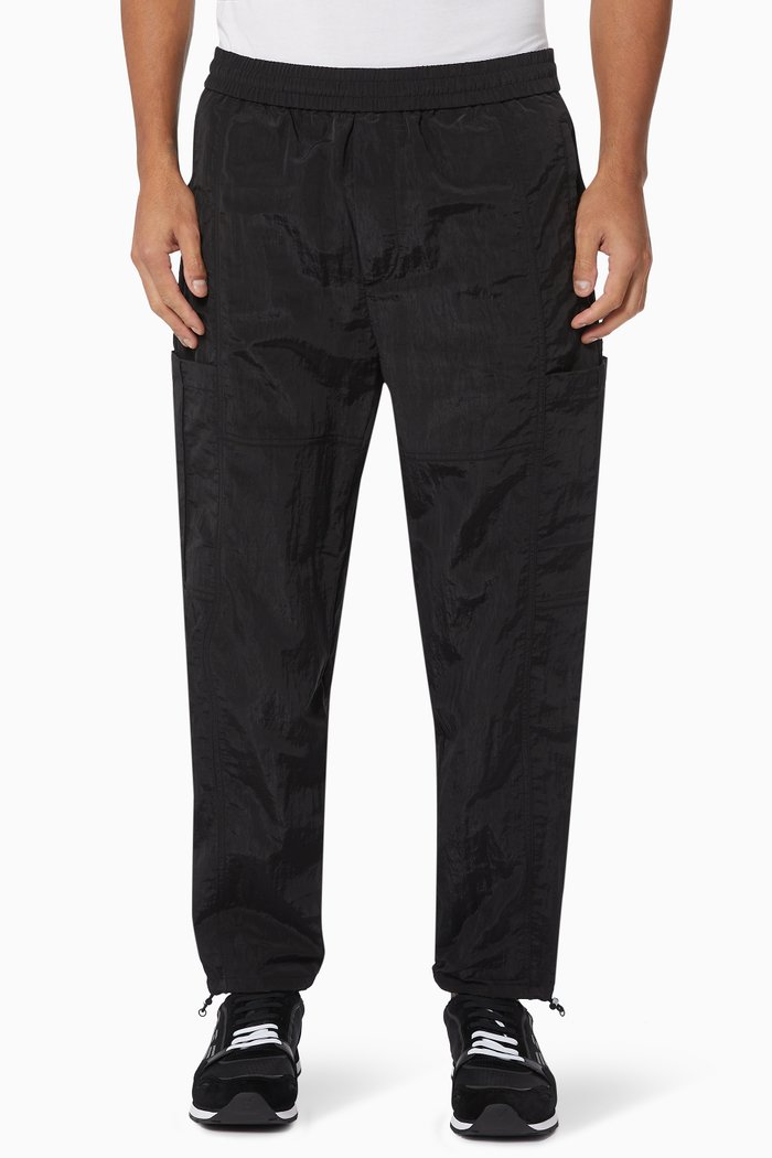 

Crinkled Nylon Cargo Pants, Black