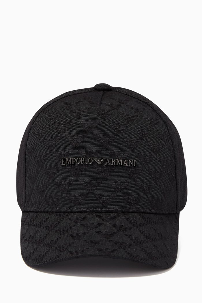 

EA Monogram Baseball Cap in Gabardine, Black