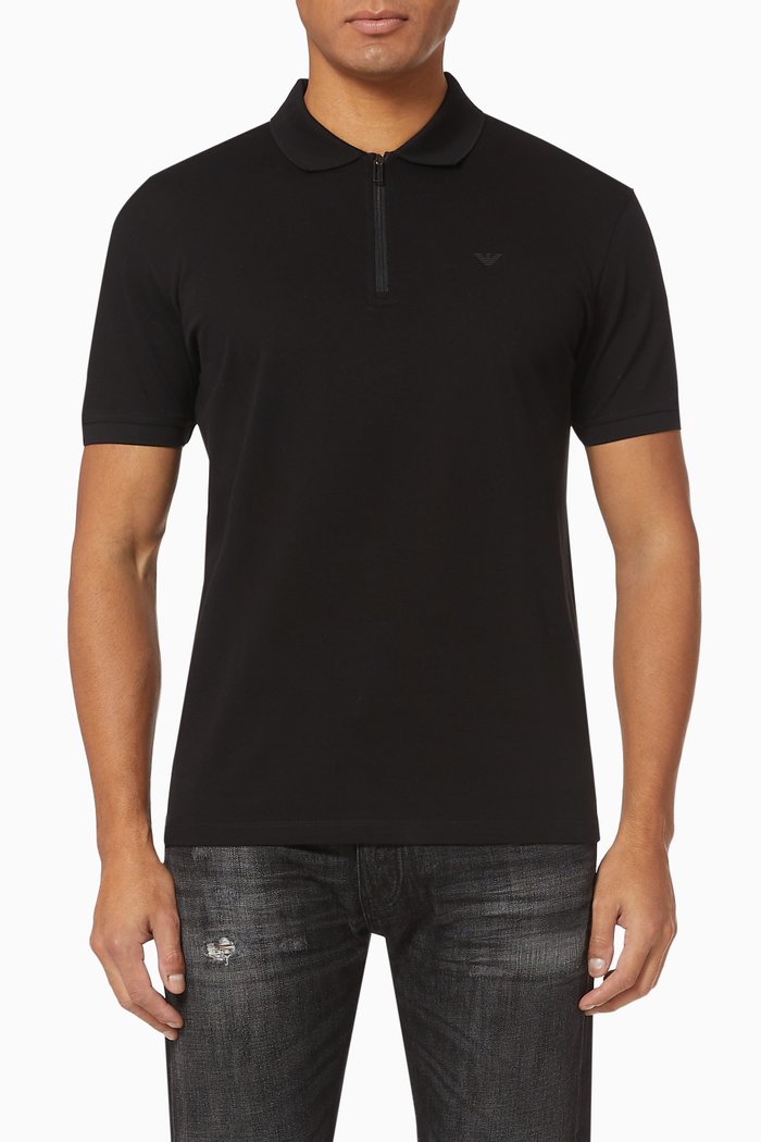 

EA Zip Cotton Polo Shirt, Black