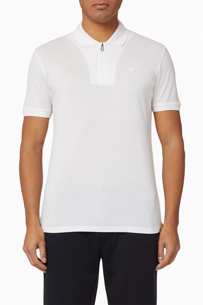 

EA Zip Cotton Polo Shirt, White
