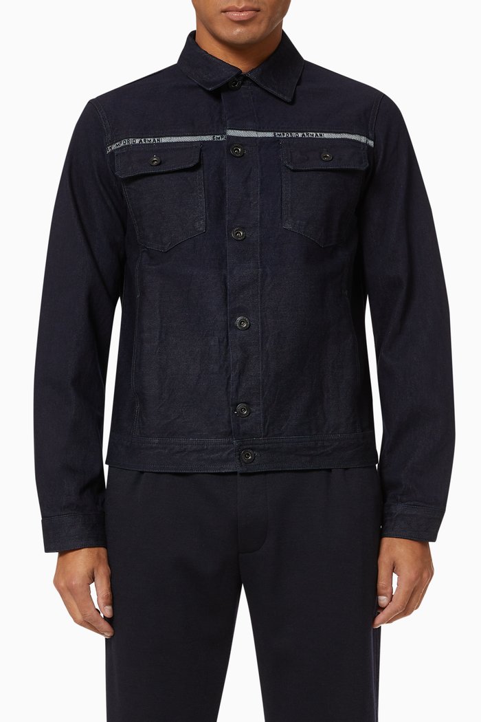 

EA Logo Tape Denim Jacket, Blue