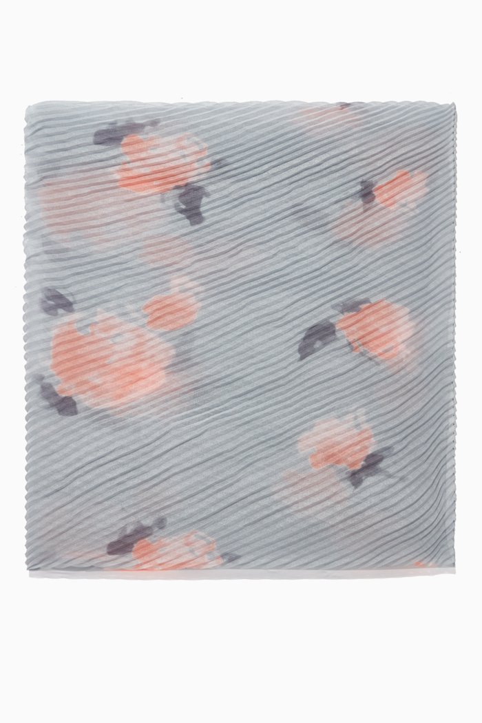 

Floral Pleated Scarf in Chiffon, Grey