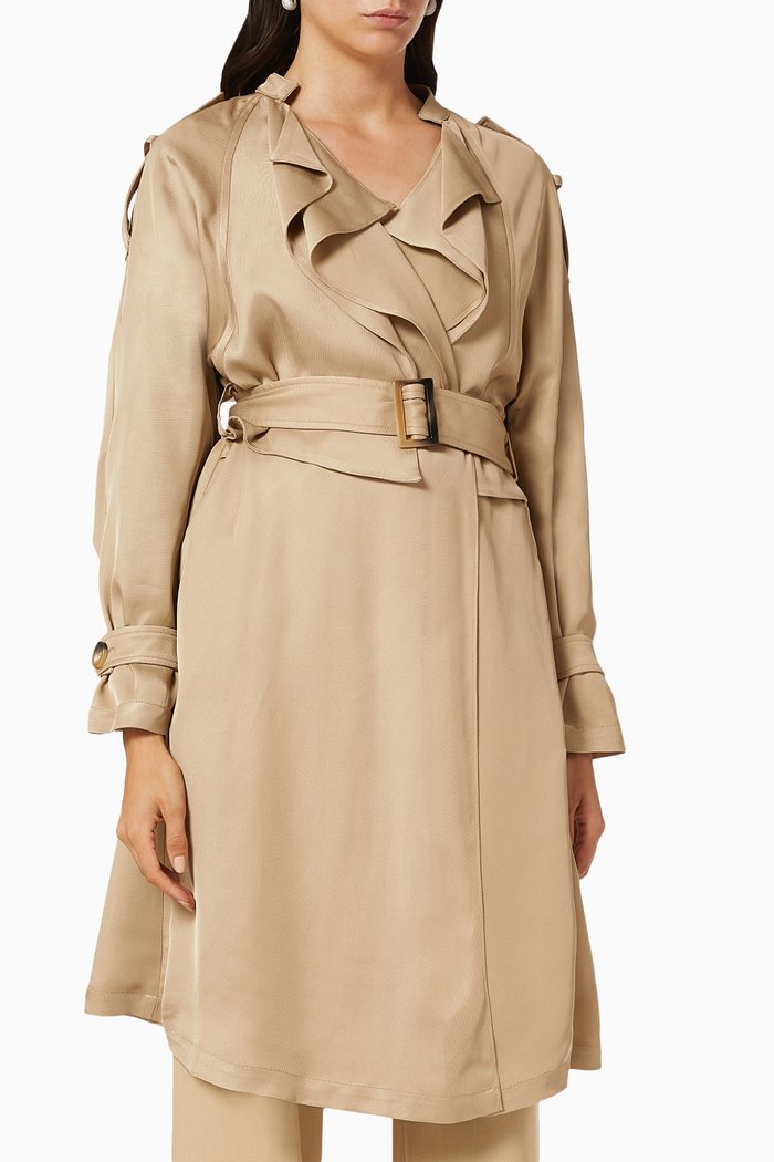 

Ruffle Collar Gabardine Trench Jacket, Neutral