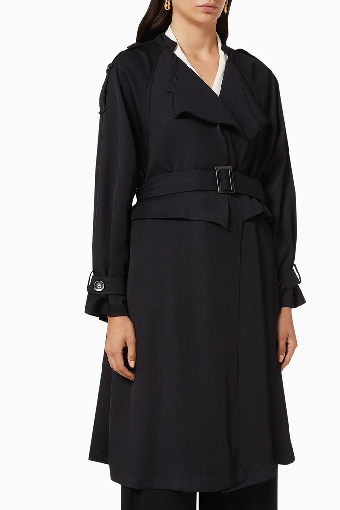 

Ruffle Collar Gabardine Trench Jacket, Blue