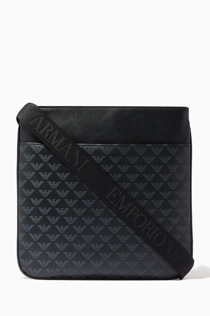 

EA Monogram Crossbody Bag in Leather, Black