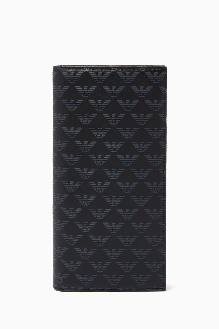 

EA Monogram Bifold Wallet in Eco Leather, Black
