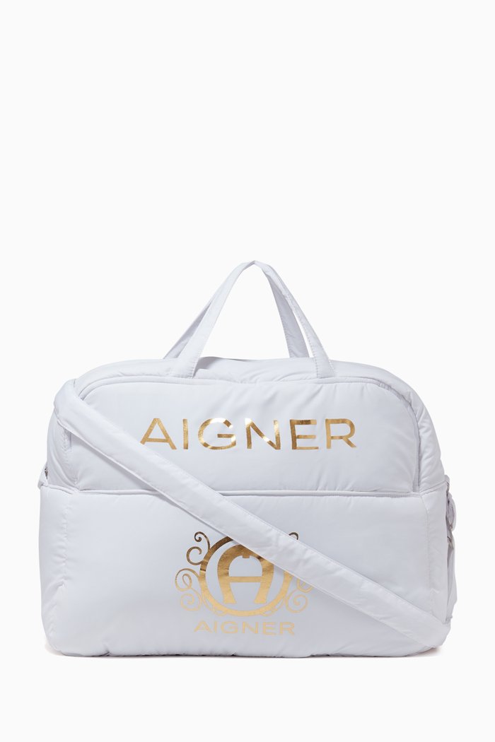 

Logo Diaper Bag in Silky Soft Nylon, White