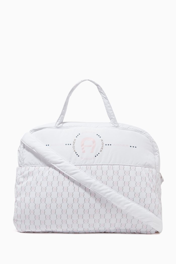 

Logo Diaper Bag in Silky Soft Nylon, White