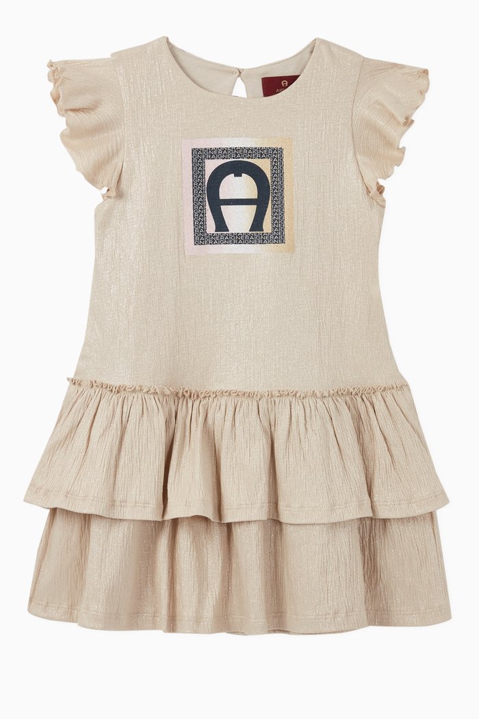 

Square Logo Glittered Cotton Jersey Dress, Gold
