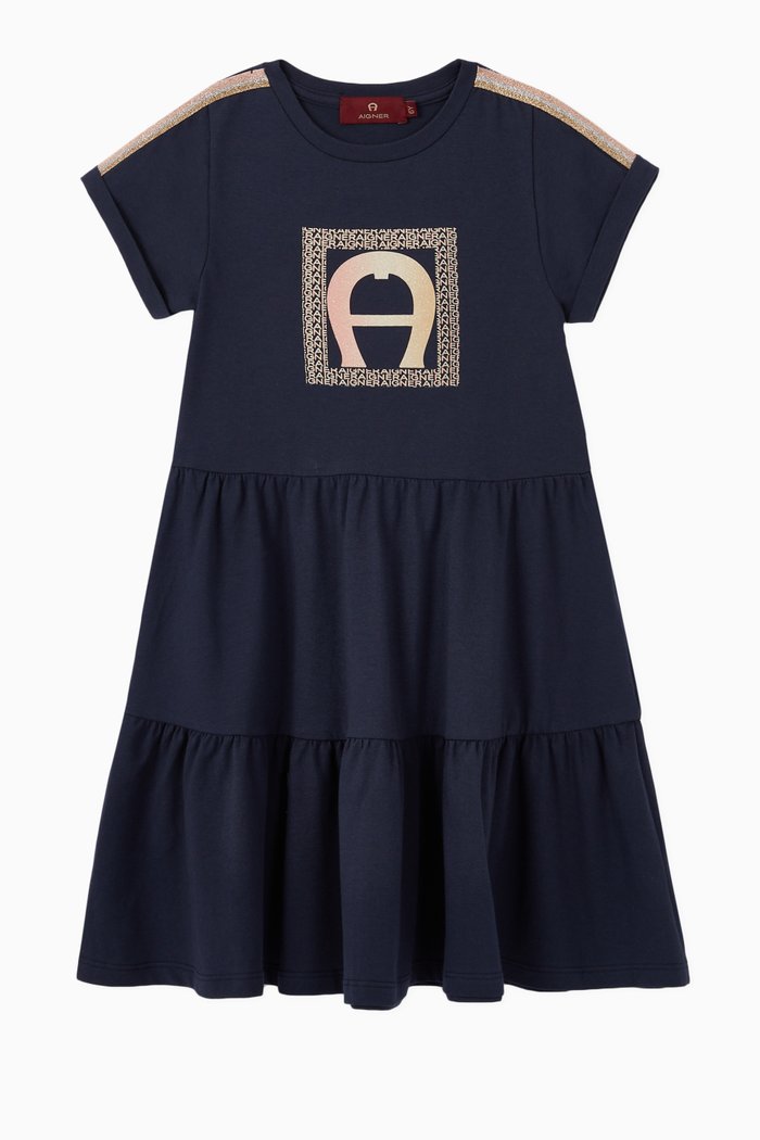 

Square Logo Cotton Jersey Dress, Black