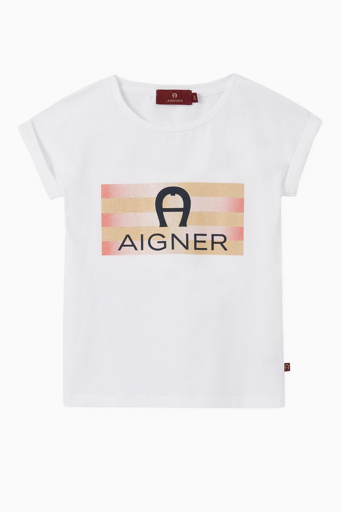 

Glitter Logo Cotton Jersey T-Shirt, White
