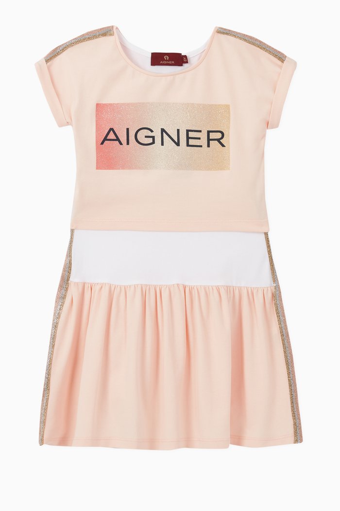 Glitter Logo 2-in-1 Cotton Jersey Dress, Pink