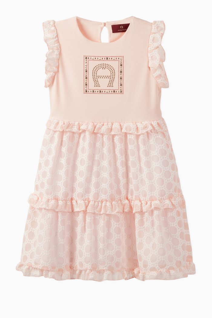 

Square Logo Cotton Jersey Chiffon Dress, Pink