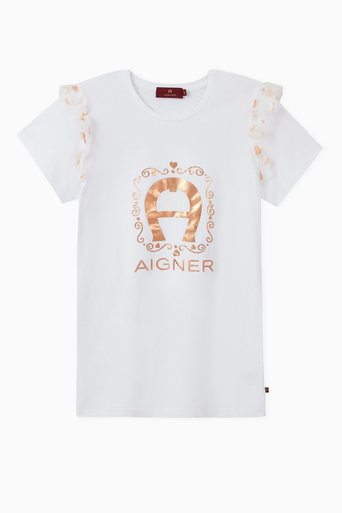 

Ruffle Logo T-Shirt in Soft Jersey, White
