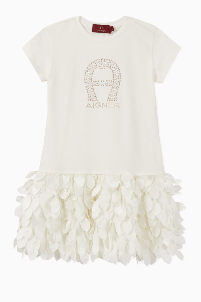 

Logo Petal Skirt Cotton Jersey Dress, White