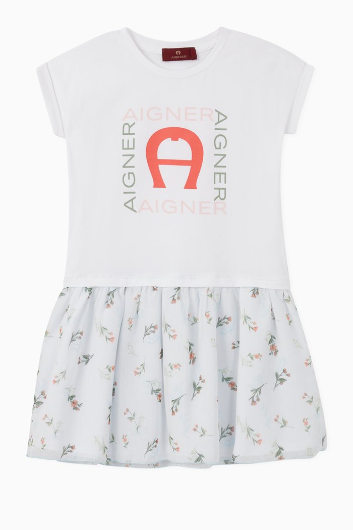 

Logo Cotton Jersey Organza Dress, White