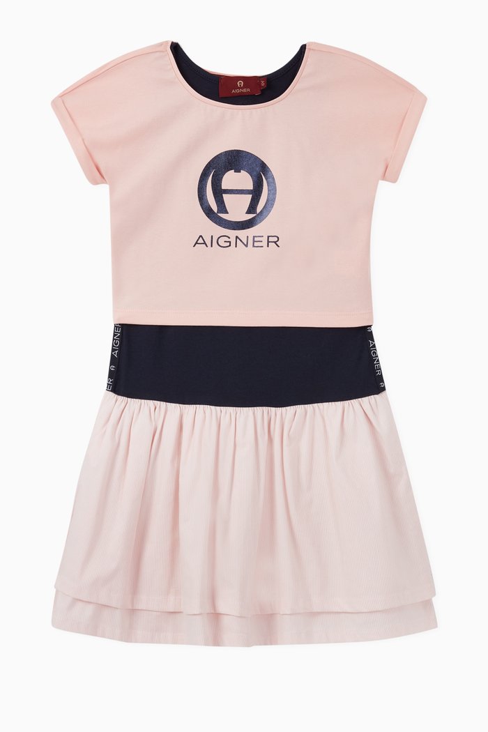 

Logo 2-in-1 Cotton Jersey Poplin Dress, Pink