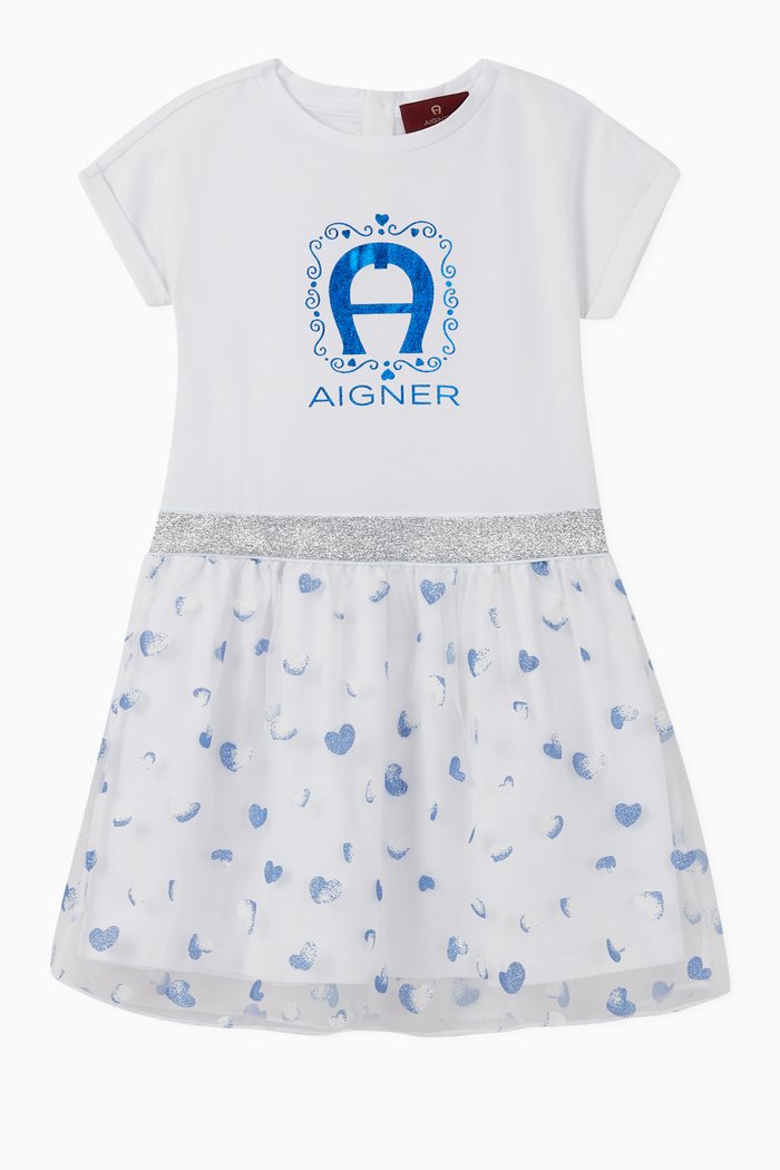 

Logo Lurex Waist Cotton Jersey Organza Dress, White